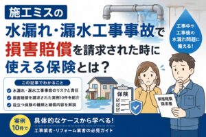 施工ミスの水漏れ・漏水工事事故で損害賠償を請求された時に使える保険とは？実例10件で解説