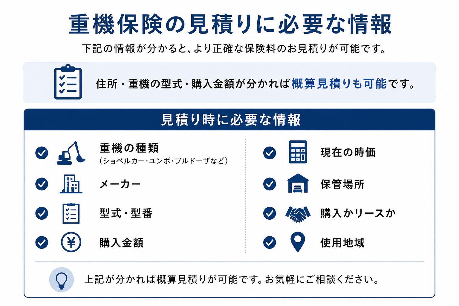 重機保険の見積りに必要な情報