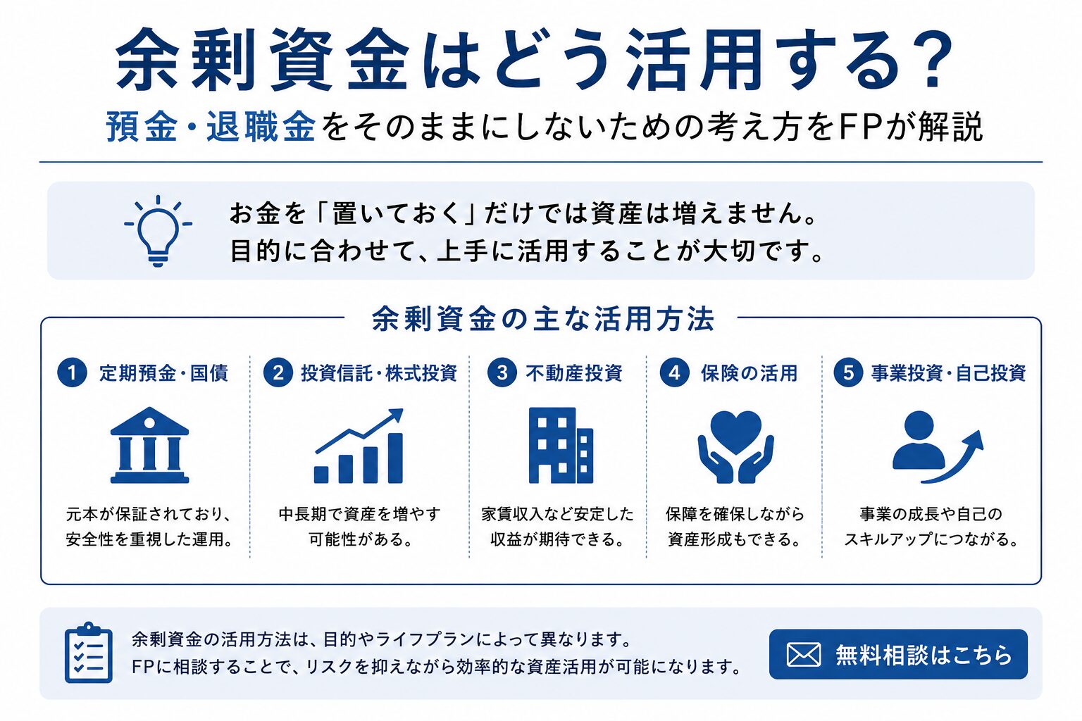 余剰資金はどう活用する？預金・退職金をそのままにしないための考え方をFPが解説